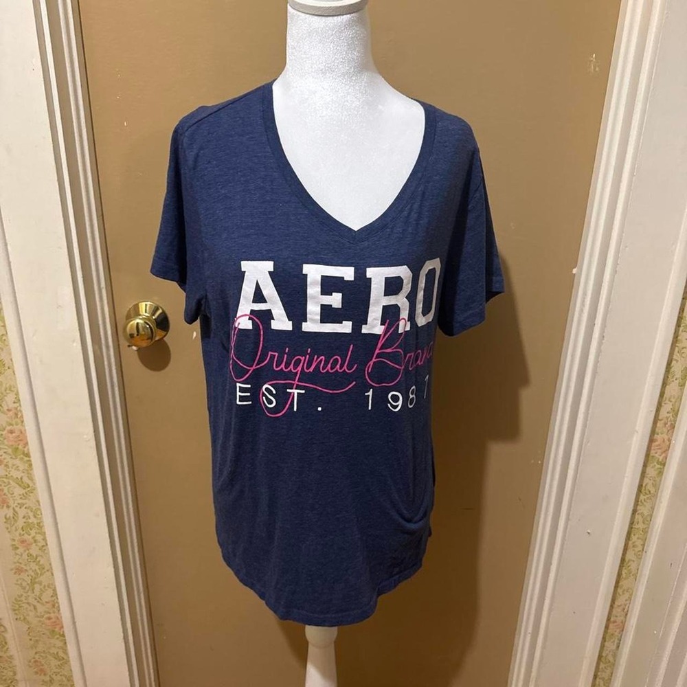 Aeropostale SPORT Navy V-Neck Graphic T-Shirt Logo Tee Plus Size 1X